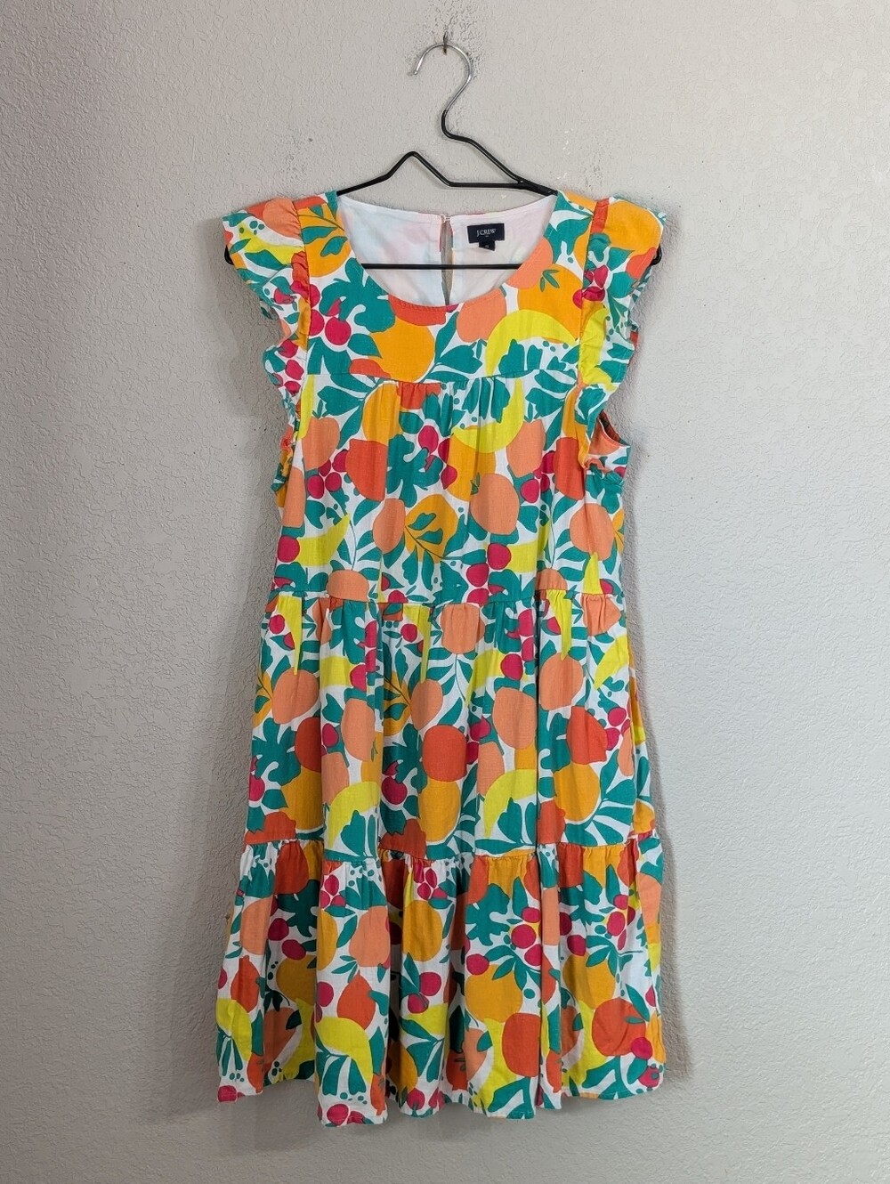 J.Crew Linen Blend Colorful Summer Dress Size 6 Citrus Fruit Print Pockets Fun